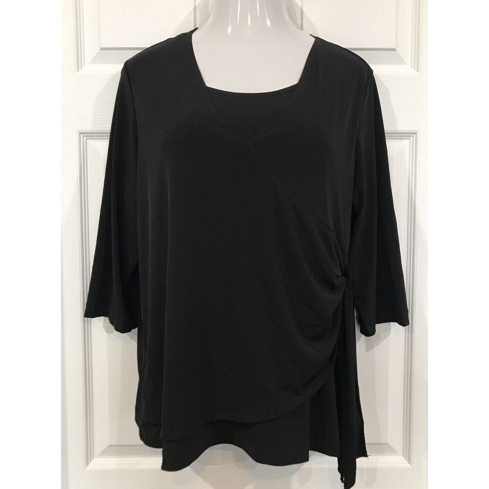 Black Faux Wrap Top Stretch Polyester Easy Care Blouse CSC Studio Plus Size 1X